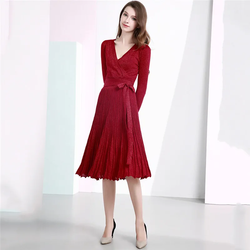 Knitted Dress Women Black Pink Green Winter Dresses 2019 New Autumn Fashion V Neck Slim Bow Sweater Dress Vestido Feminina LR275
Knitted Dress Women Black Pink Green Winter Dresses 2019 New Autumn Fashion V Neck Slim Bow Sweater Dress Vestido Feminina LR275