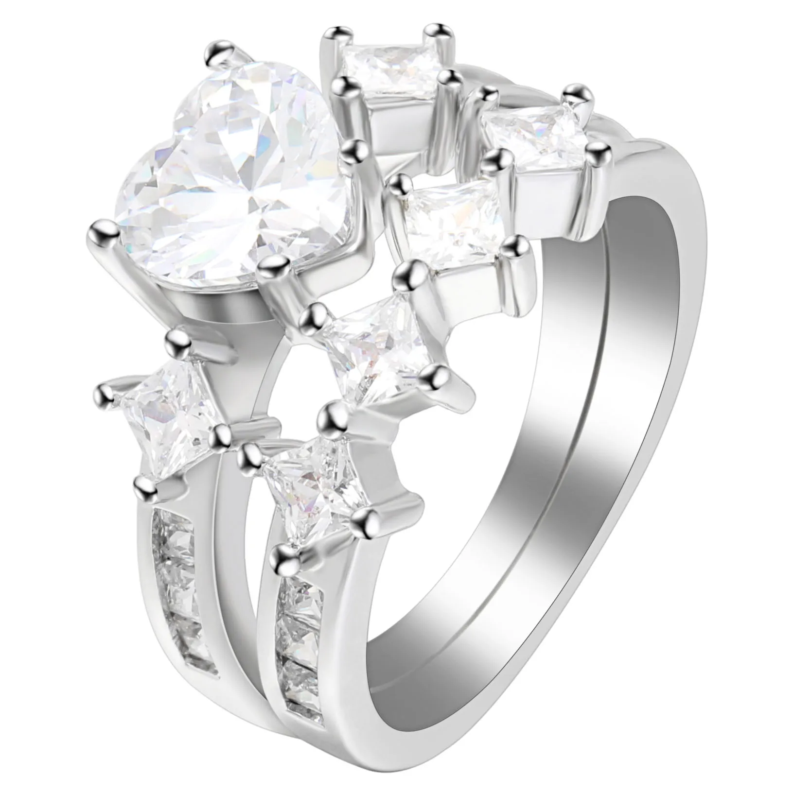 New Silver Color Anillos Love Heart Romantic Finger Ring sets For Women Wedding Promise Rings Jewelry Pave Crystal Stone
New Silver Color Anillos Love Heart Romantic Finger Ring sets For Women Wedding Promise Rings Jewelry Pave Crystal Stone