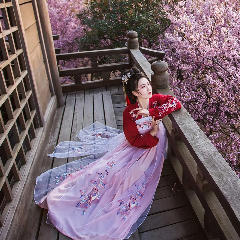 Новое китайское платье Hanfu женское традиционное Тан старинная Китайская одежда