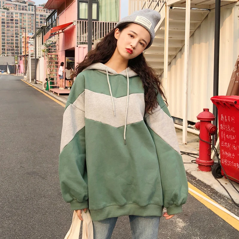 Фото Женская одежда в Корейском стиле harajuku милые полосатые толстовки ulzzang с капюшоном