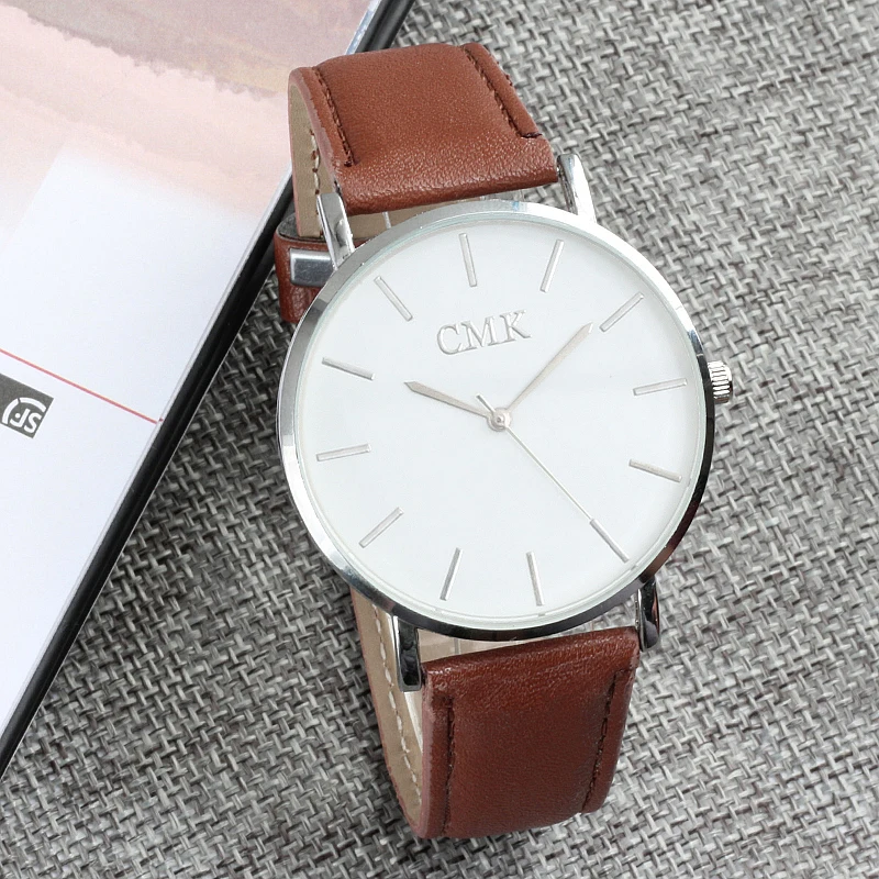 CMK минималистичные кварцевые часы люксовый бренд Круглый циферблат Кожаный