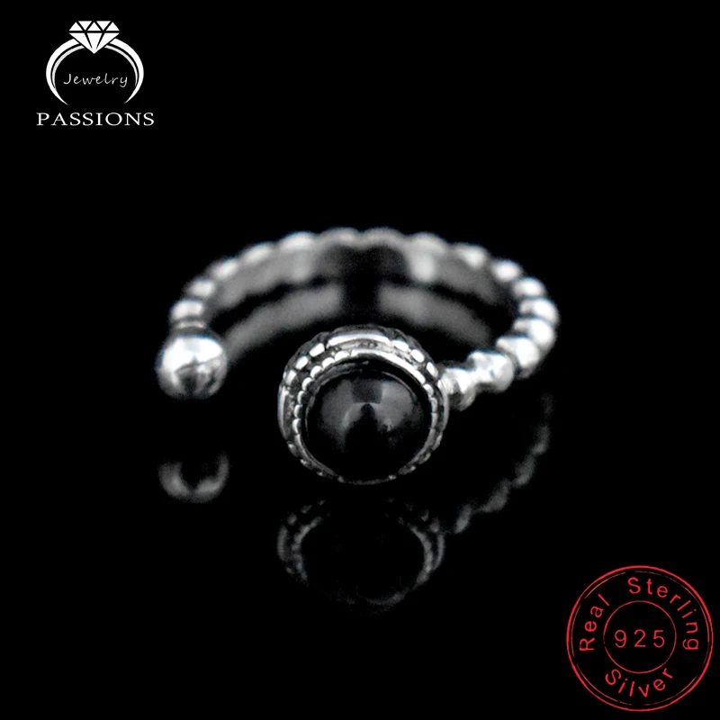 

New Fashion Antique 925 Sterling Silver Twist Weave Open Adjustable Rings Black Stone Rock Vintage Ring LYNNE Jewelry Women Gift