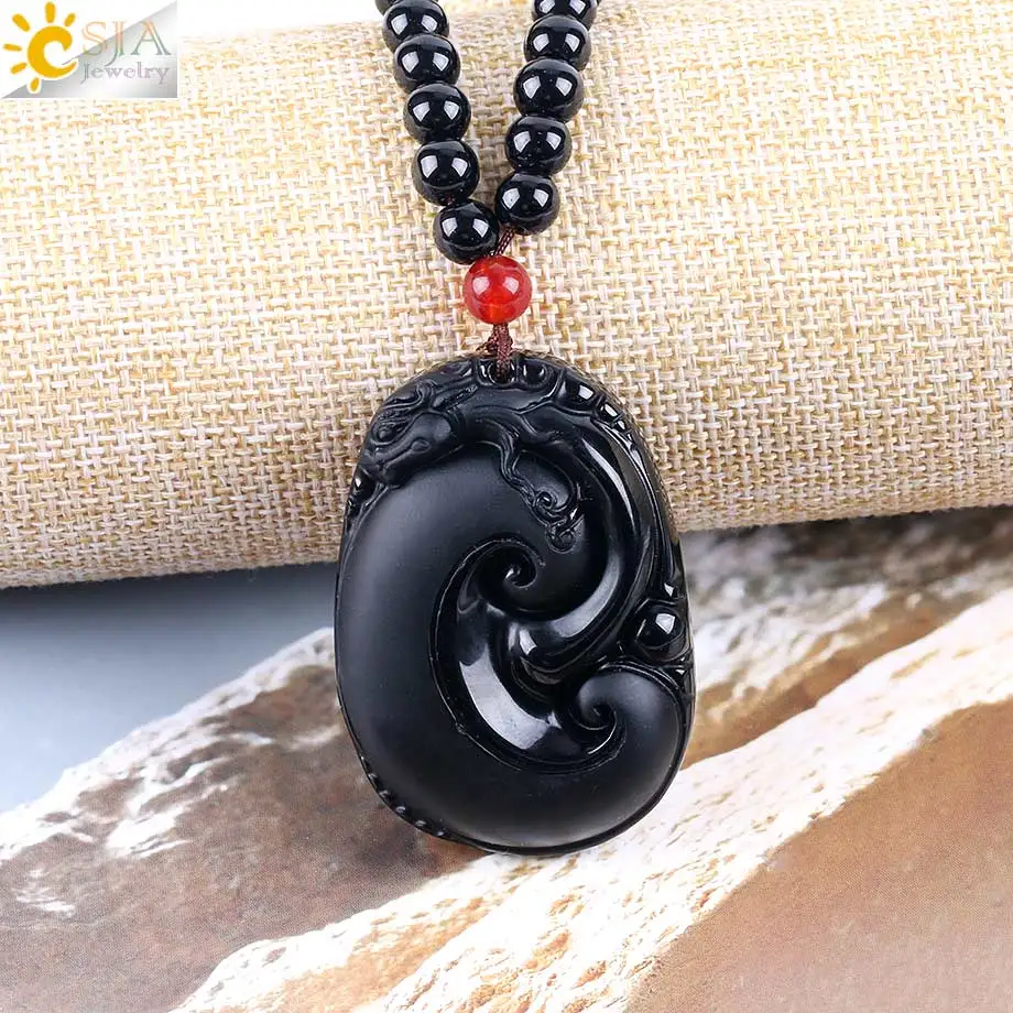 Ожерелья и подвески CSJA Obsidian из натурального камня резные бусины Будды 108 Mala