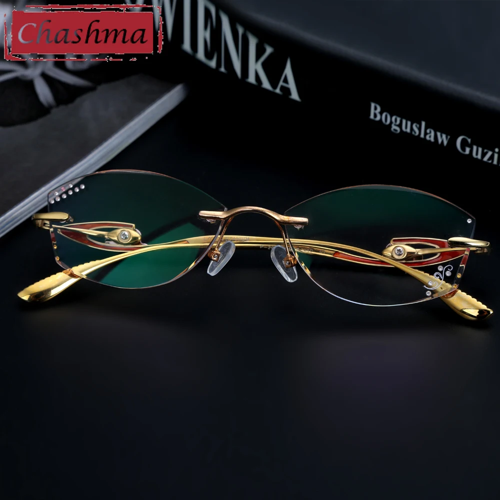 Брендовые высококачественные очки Chashma из чистого титана, Женские оправы без оправы, тонировочные линзы, алмазные стразы, стекло с гравировкой цветка
Брендовые высококачественные очки Chashma из чистого титана, Женские оправы без оправы, тонировочные линзы, алмазные стразы, стекло с гравировкой цветка