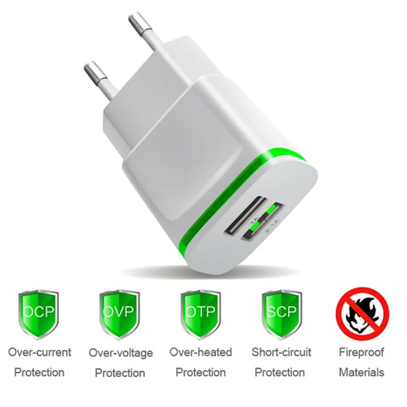 США ЕС Plug 2 Порты светодиодный свет USB Зарядное устройство 5 В 2A сетевой адаптер