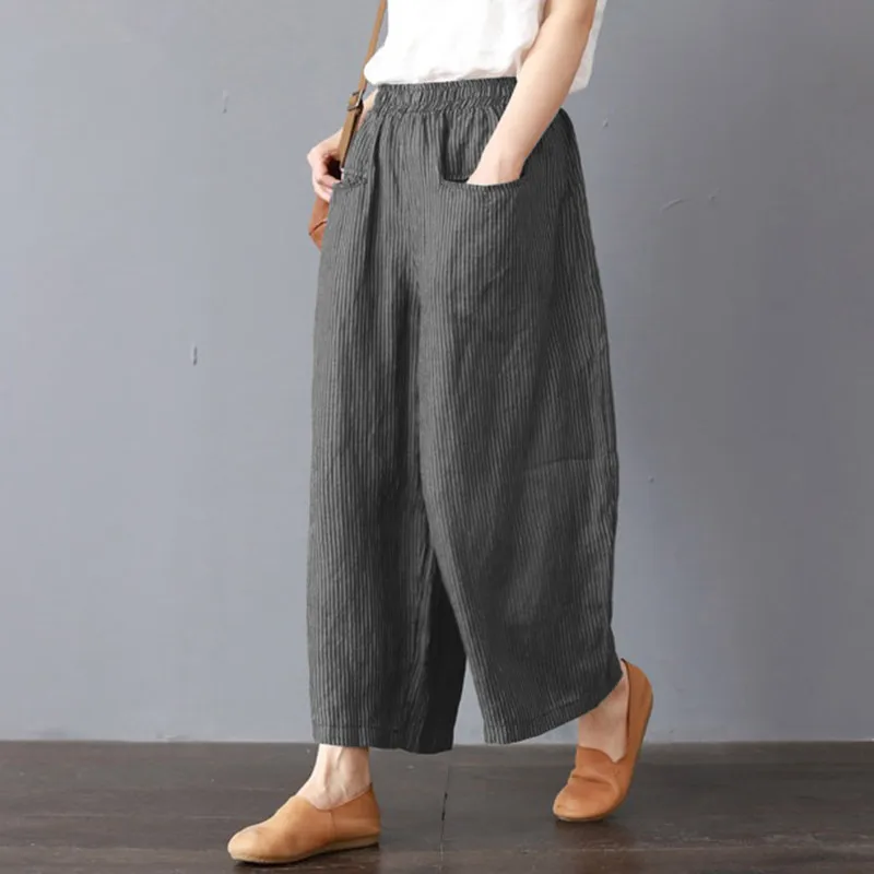Fashion Women's Striped Wide Leg Pants Women Casual Loose Elastic Waist Wide Leg Trousers Cotton Linen Ladies Pants Plus Size
Fashion Women's Striped Wide Leg Pants Women Casual Loose Elastic Waist Wide Leg Trousers Cotton Linen Ladies Pants Plus Size