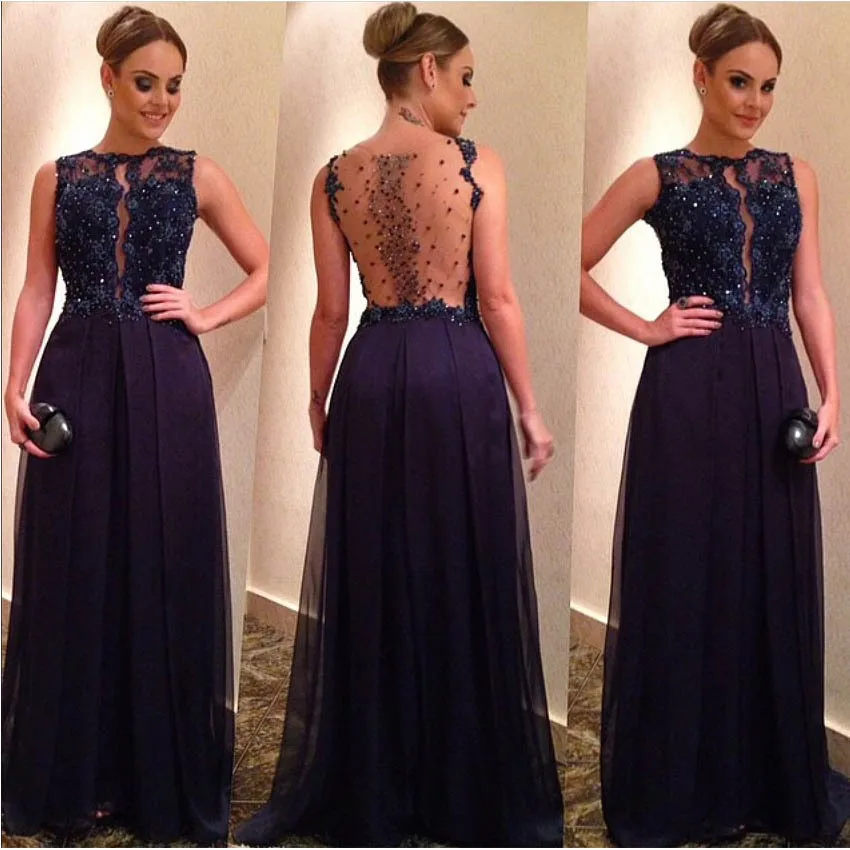 Vestido De Festa Navy Blue Long Prom Dresses Sexy Illusion Back Crystal Beaded Lace Chiffon Evening Gown Formal Dress Party
Vestido De Festa Navy Blue Long Prom Dresses Sexy Illusion Back Crystal Beaded Lace Chiffon Evening Gown Formal Dress Party
