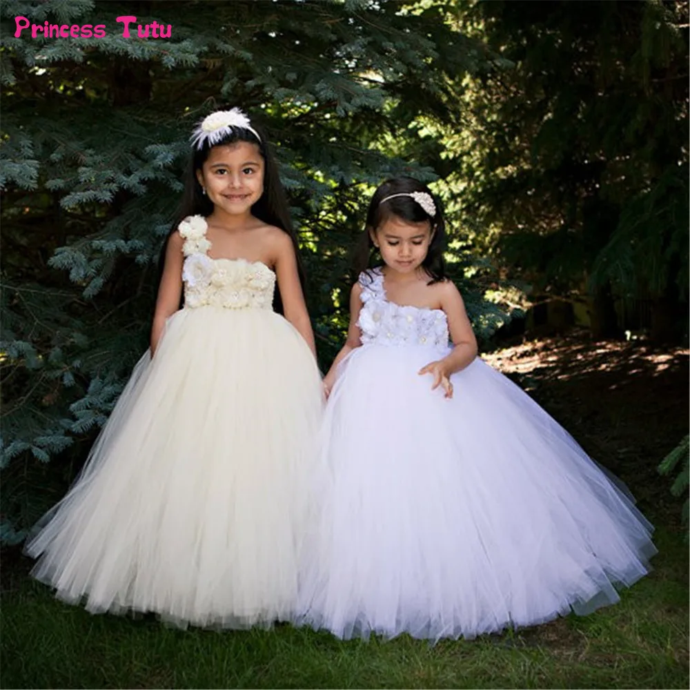 Детские платья для девочек с цветами белое платье-пачка свадебвечерние бальное