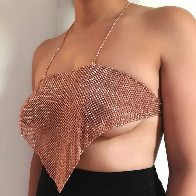 Sexy Halter Metal chain diamond crop top women black gold Sparkling Bling bralette Beach summer tank top Night club cropped New
Sexy Halter Metal chain diamond crop top women black gold Sparkling Bling bralette Beach summer tank top Night club cropped New