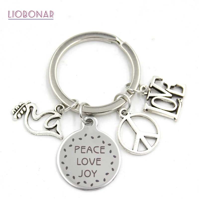 New Arrival Stainless Steel Key Ring Patriot Keychains Peace Love Joy Peace Dove Keychain Keyring Gifts Men Women Jewelry
New Arrival Stainless Steel Key Ring Patriot Keychains Peace Love Joy Peace Dove Keychain Keyring Gifts Men Women Jewelry