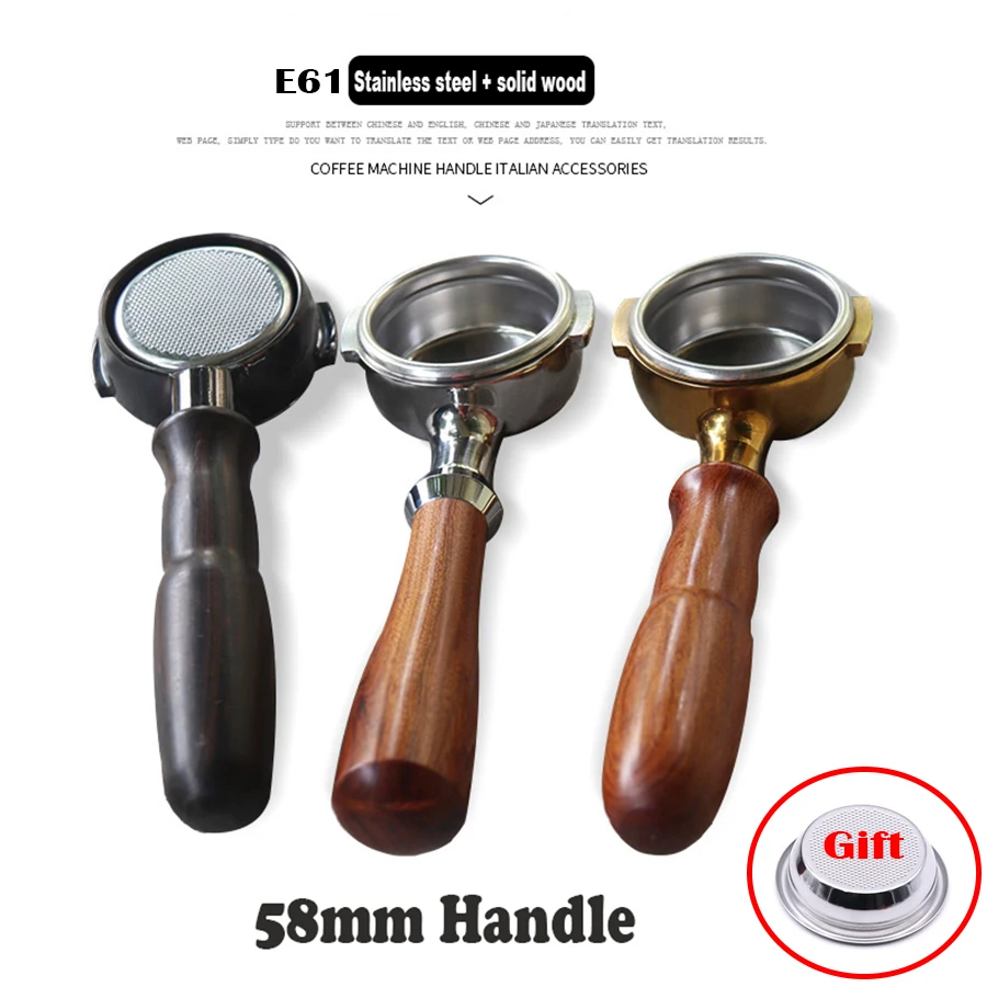 58MM Coffee Machine Handle Bottomless Filter Holder E61 Stainless Steel Espresso Portafilter Wooden Handle Filter Accessory
58MM Coffee Machine Handle Bottomless Filter Holder E61 Stainless Steel Espresso Portafilter Wooden Handle Filter Accessory