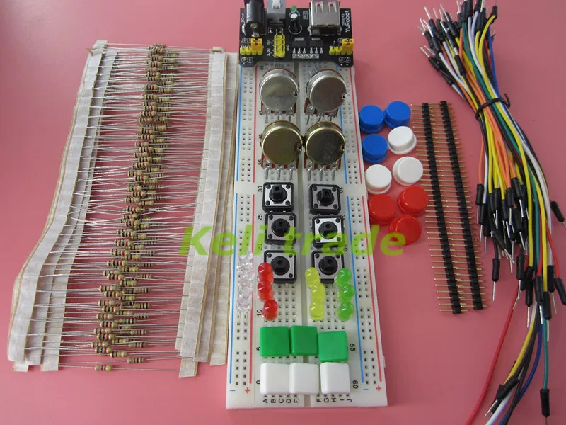 generic parts package kit + Breadboard power module+MB-102 830 points Bread board kit +65 Flexible jumper wires
generic parts package kit + Breadboard power module+MB-102 830 points Bread board kit +65 Flexible jumper wires