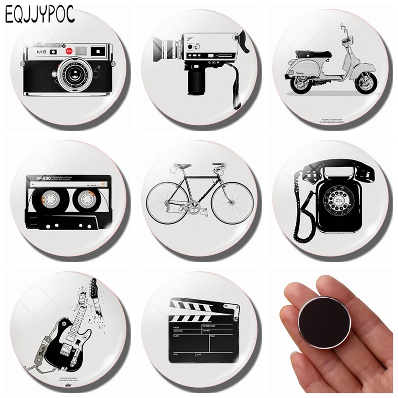Retro Black and White Photo Fridge Magnet Set 30MM Glass Camera Guitar Bike Round Magnetic Refrigerator Stickers Home Decor
Retro Black and White Photo Fridge Magnet Set 30MM Glass Camera Guitar Bike Round Magnetic Refrigerator Stickers Home Decor