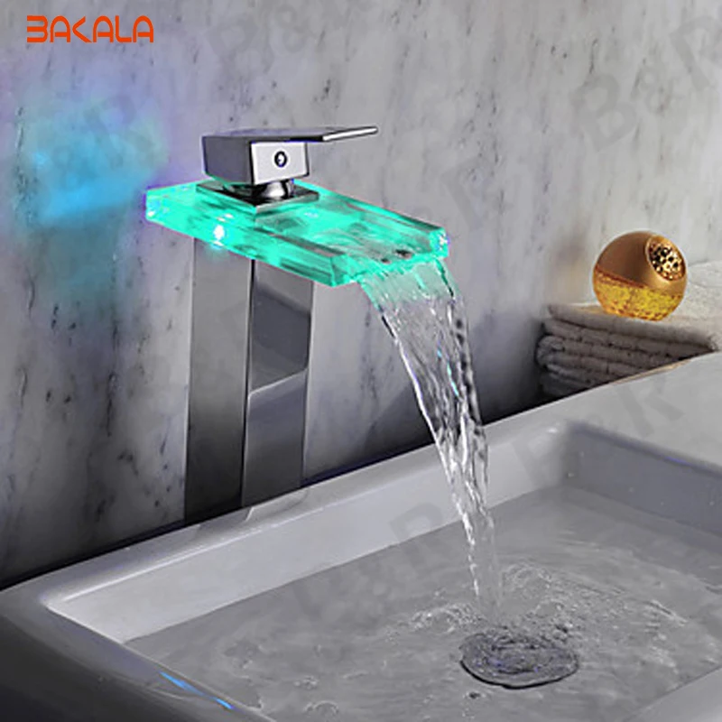 BAKALA Power LED Glass Torneira Brass Single Handle Widespread Waterfall Bathroom Sink LED Faucets Chrome Taps
BAKALA Power LED Glass Torneira Brass Single Handle Widespread Waterfall Bathroom Sink LED Faucets Chrome Taps