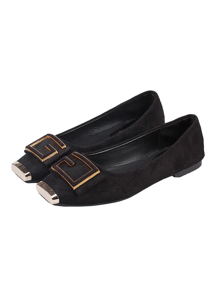 Women's Shoes New Square Head Shallow Metal Suede Flat-soled Shoes in Spring 2019
Women's Shoes New Square Head Shallow Metal Suede Flat-soled Shoes in Spring 2019