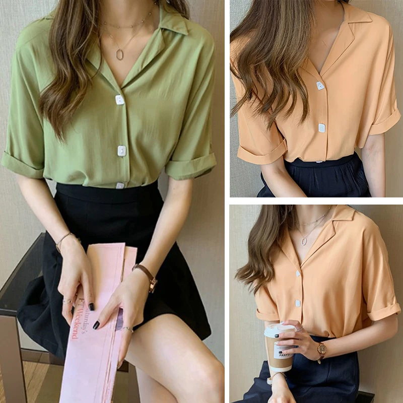 2019 blouse women Wild Vintage Solid Color Casual Loose Single-breasted Cotton Short Sleeve Lapel blouse
2019 blouse women Wild Vintage Solid Color Casual Loose Single-breasted Cotton Short Sleeve Lapel blouse