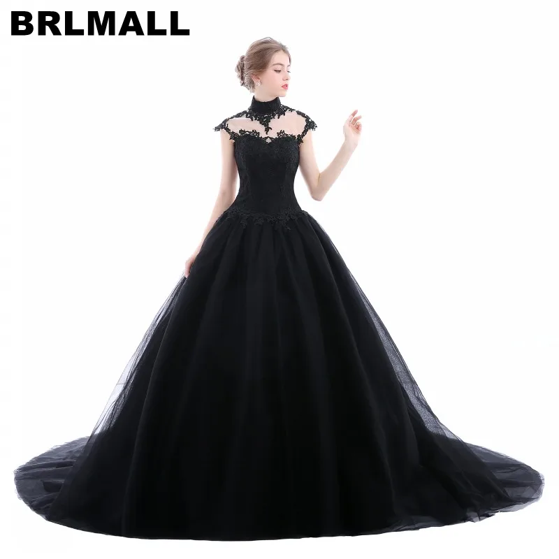 BRLMALL High Neck Goth Black Wedding Dresses Plus Size Tulle Applique vestido de noiva Bridal Gown Ball Church For Bride
BRLMALL High Neck Goth Black Wedding Dresses Plus Size Tulle Applique vestido de noiva Bridal Gown Ball Church For Bride