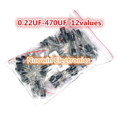 12values*10pcs=120pcs 0.22UF~470UF Aluminum electrolytic capacitors Assorted Kit
12values*10pcs=120pcs 0.22UF~470UF Aluminum electrolytic capacitors Assorted Kit