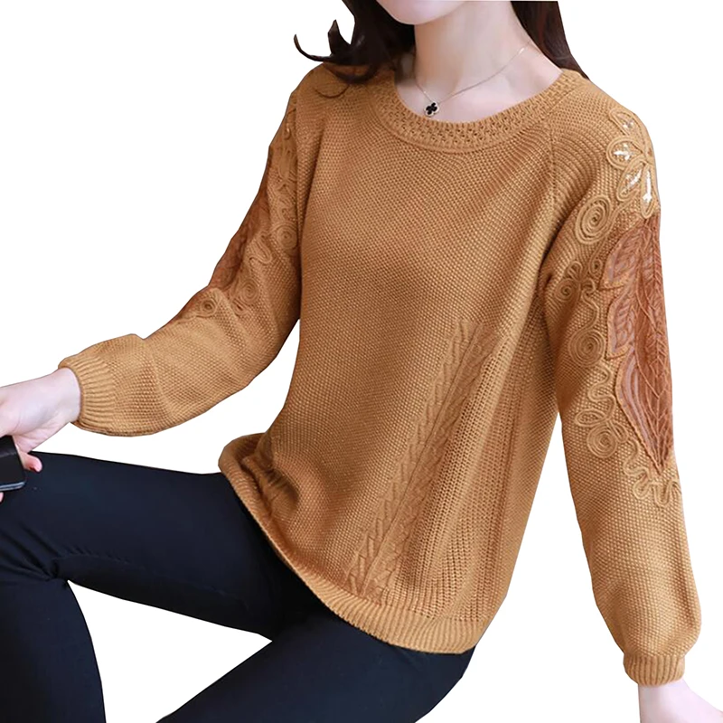 Spring Autumn Women Sweater 2019 New Plus size Embroidery Lace Hollow Long Sleeve Pullover Slim Knitted Sweater Thin Female Tops
Spring Autumn Women Sweater 2019 New Plus size Embroidery Lace Hollow Long Sleeve Pullover Slim Knitted Sweater Thin Female Tops