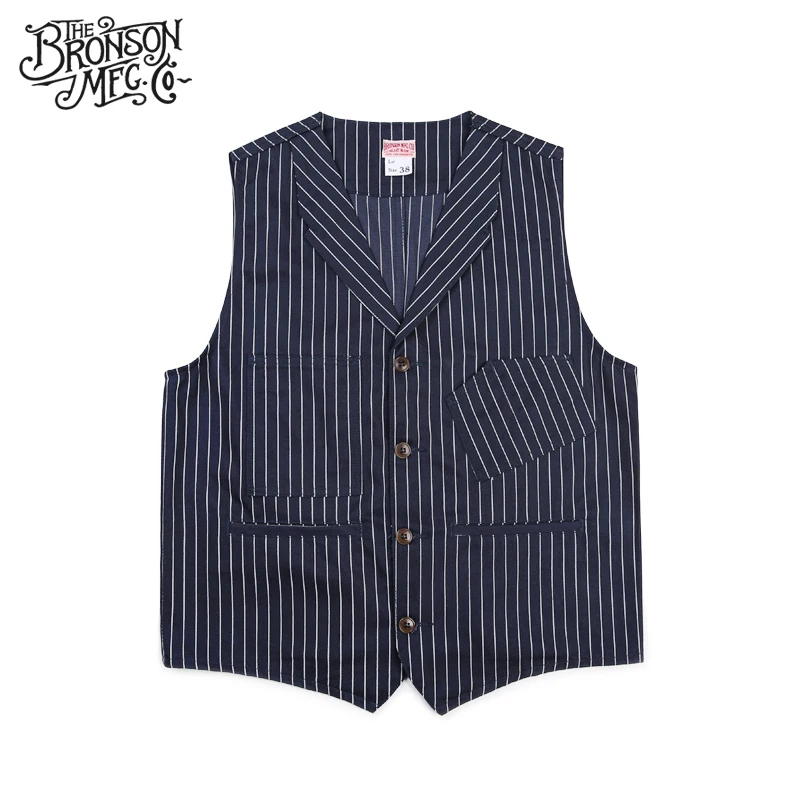 Bronson Vintage Railroad Stripe Vest Mens Work Sack Jacket With Back Buckle Blue
Bronson Vintage Railroad Stripe Vest Mens Work Sack Jacket With Back Buckle Blue