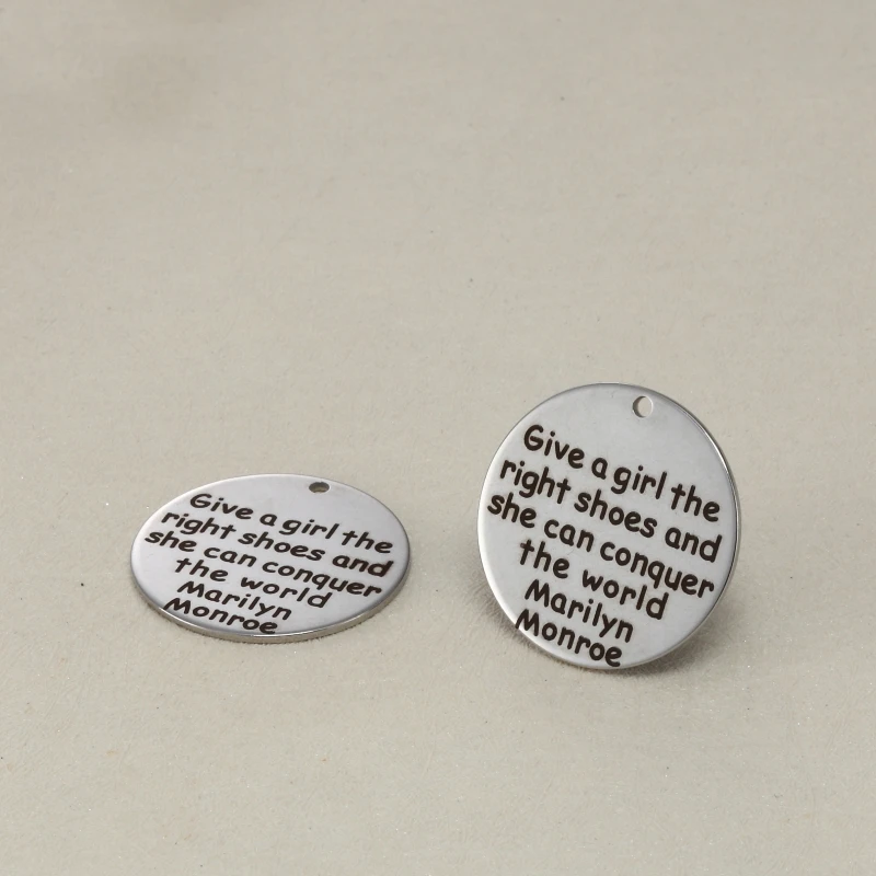 20pc 25mm Diy stainless steel charm accessories lettering give a girl the right shoes and she can conquer the world for necklace
20pc 25mm Diy stainless steel charm accessories lettering give a girl the right shoes and she can conquer the world for necklace