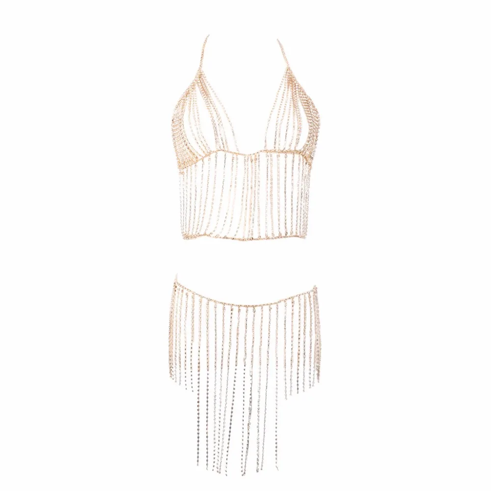 Women Sexy Hollow Tassel Body Jewelry Exaggerated Rhinestones Necklace Bra Chain and Belly Waist Chain Statement Set
Women Sexy Hollow Tassel Body Jewelry Exaggerated Rhinestones Necklace Bra Chain and Belly Waist Chain Statement Set