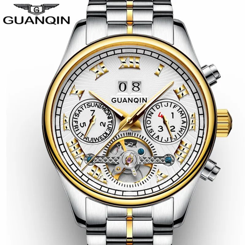 NEW GUANQIN Men's Watch Automatic Mechanical Tourbillon Watch Calendar Luminous Week Month Waterproof Watch Men Steel Wristwatch
NEW GUANQIN Men's Watch Automatic Mechanical Tourbillon Watch Calendar Luminous Week Month Waterproof Watch Men Steel Wristwatch