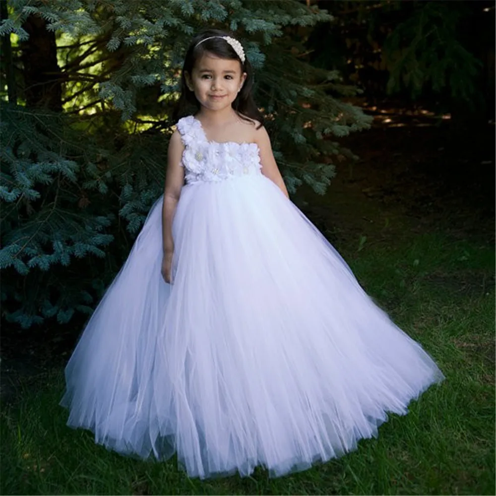 Детские платья для девочек с цветами белое платье-пачка свадебвечерние бальное