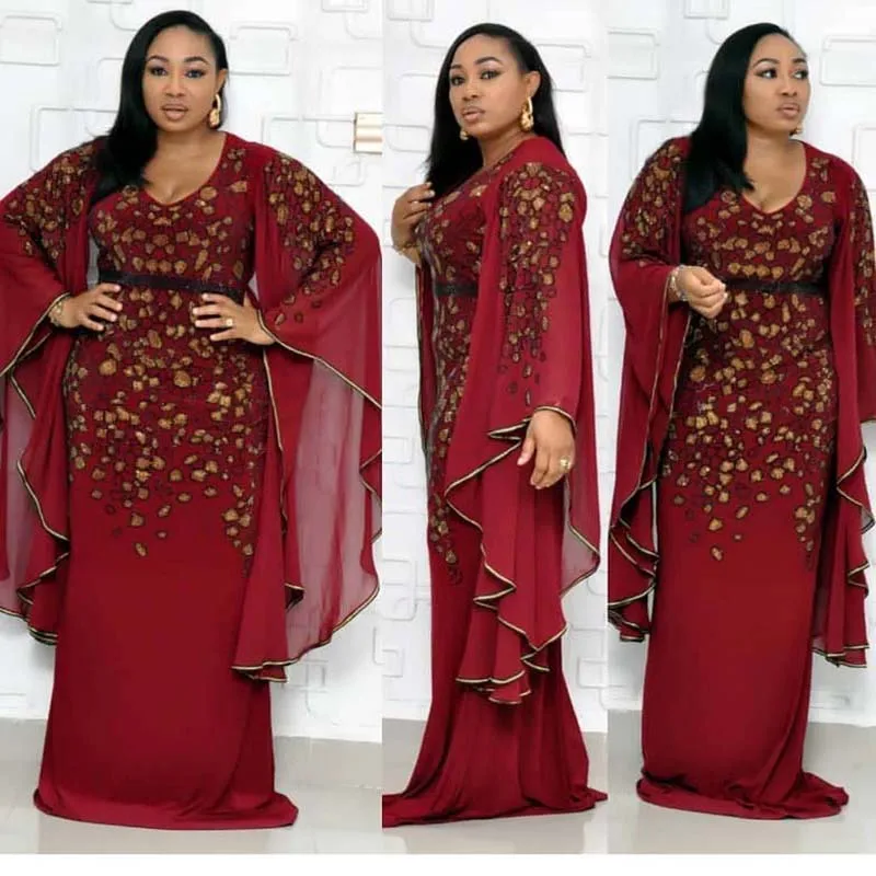 Plus Size African Clothes Elegant Flare Sleeve Maxi Dress Dashiki Bazin Robe Evening Dress Muslim Sexy Slim Sequins Embroidery
Plus Size African Clothes Elegant Flare Sleeve Maxi Dress Dashiki Bazin Robe Evening Dress Muslim Sexy Slim Sequins Embroidery