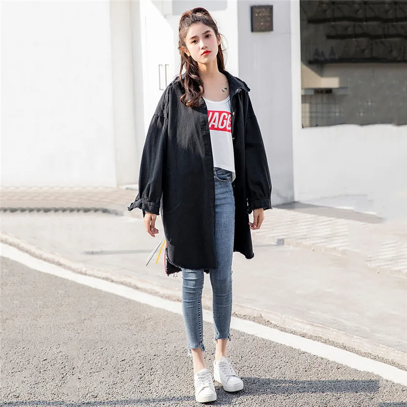 2019 Spring New Pattern Korean Print Turn-down Collar Long Cowboy Loose Single Breasted Coat Woman Windbreaker YH129 | Женская одежда