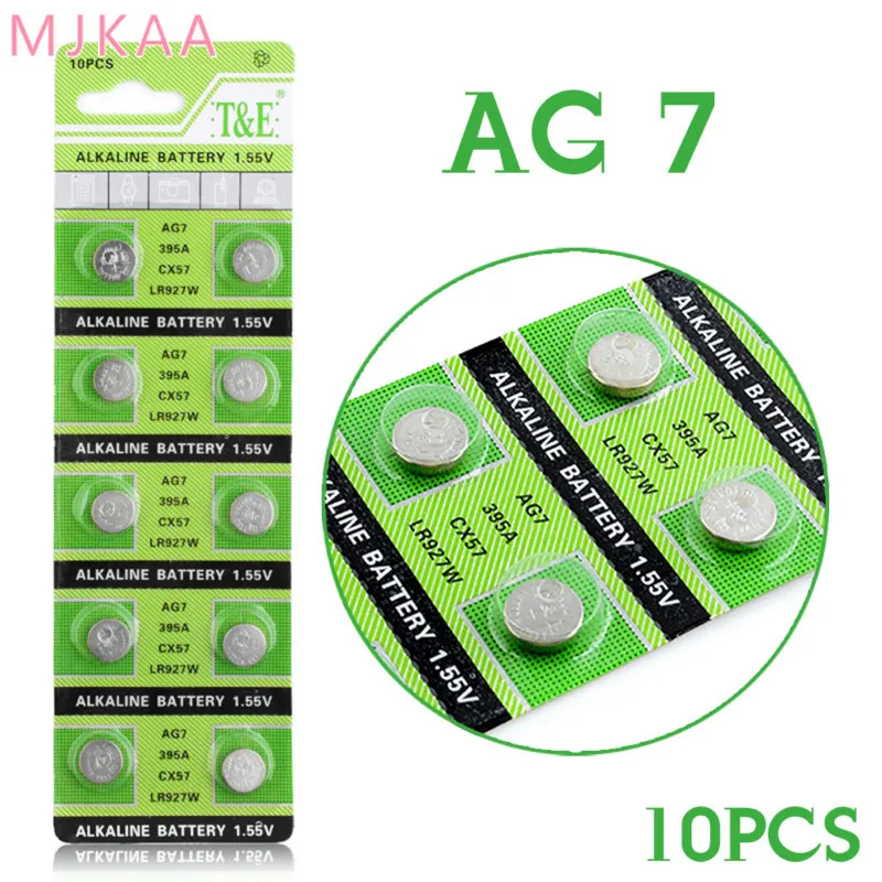 10pcs/pack AG7 Button Batteries Alkaline Battery 1.5V GR927 395A For LR927 LR57 SR927W 399 Watch Electronic Toy Remote Cell Coin 
10pcs/pack AG7 Button Batteries Alkaline Battery 1.5V GR927 395A For LR927 LR57 SR927W 399 Watch Electronic Toy Remote Cell Coin