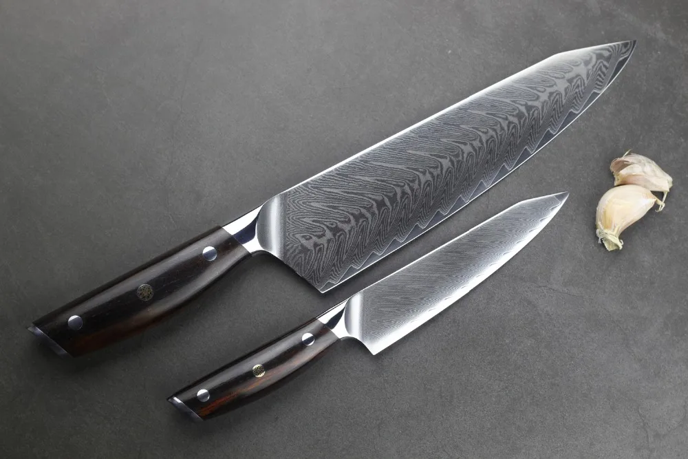2 pcs damascus kitchen knife set Japanese chef knife and utility knife paring fruit full tang with ebony handle Forging grain
2 pcs damascus kitchen knife set Japanese chef knife and utility knife paring fruit full tang with ebony handle Forging grain