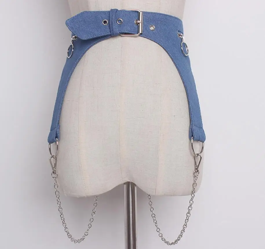 Женский винтажный Джинсовый пояс с цепочкой подиумный корсеты декоративный