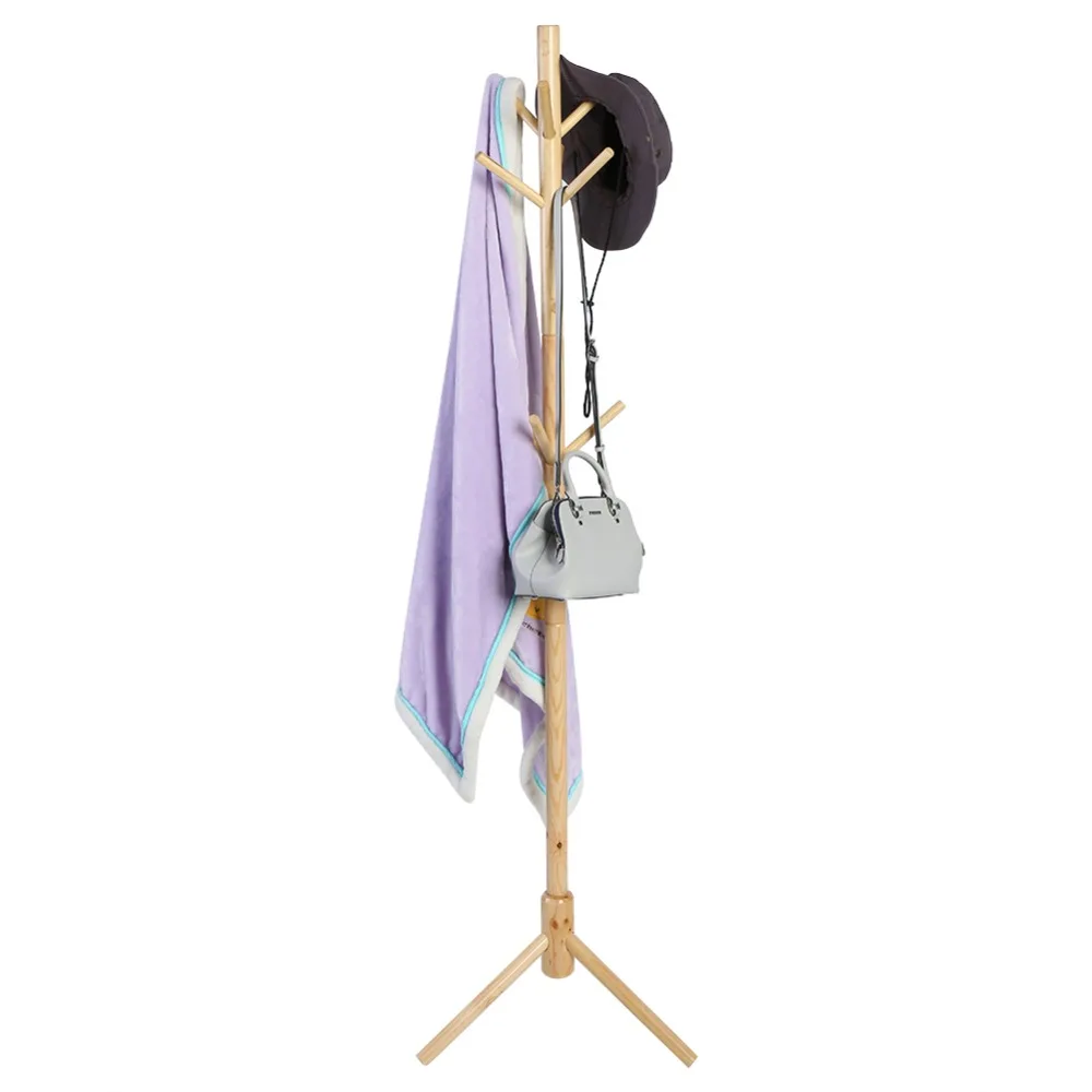 176cm / 5.77ft Wooden 9 Hooks Tree Style Coat Hat Rack Bag Clothes Garment Hanger Stand Home Decor