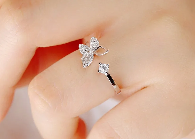 Модные серебряные кольца с цирконием в форме бабочки для женщин роскошные