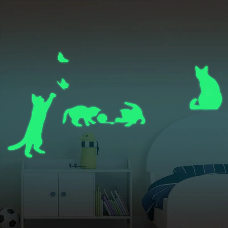Фото 4 шт. креативные флуоресцентные наклейки на стену с кошками и бабочками