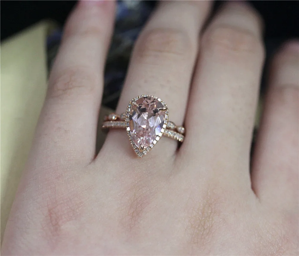 DUPUY 8*12mm Pear Cut Morganite Ring&Half Eternity Diamond Wedding Ring Set 14K Rose Gold Engagement Ring Set 2pcs Bridal Sets
DUPUY 8*12mm Pear Cut Morganite Ring&Half Eternity Diamond Wedding Ring Set 14K Rose Gold Engagement Ring Set 2pcs Bridal Sets