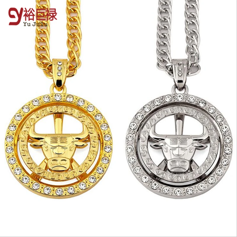 2020 Fashion Jewelry Christmas Gift For Friend Men Gold Silver Cow Head Bulls Pendant Necklace For Men Turn Spin With Rhinestone
2020 Fashion Jewelry Christmas Gift For Friend Men Gold Silver Cow Head Bulls Pendant Necklace For Men Turn Spin With Rhinestone