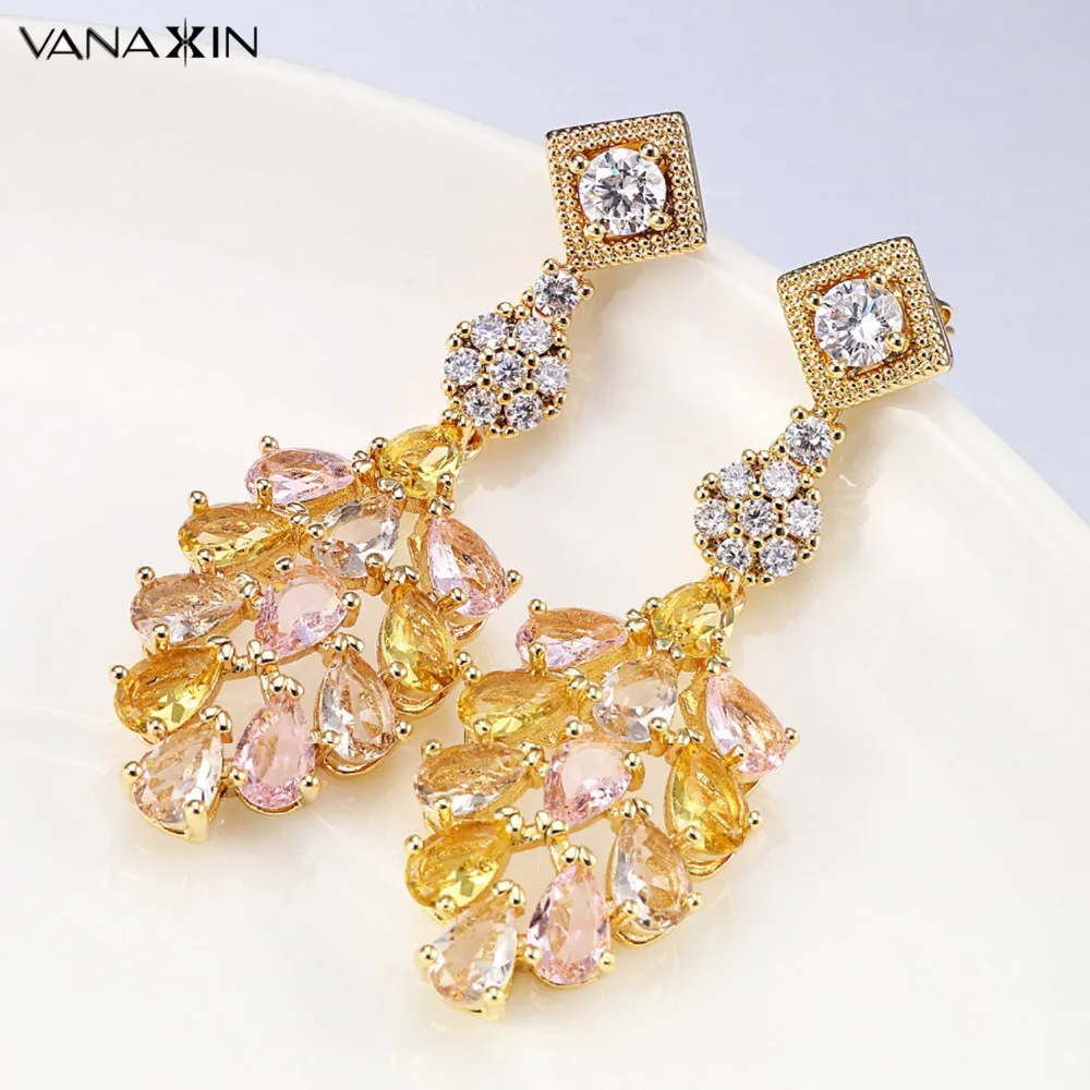 VANAXIN Drop Korean Earrings For Women Gold Color Cubic Zirconia Pink Colorful Crystal Earring Fashion Jewelry Gift Box Brincos
VANAXIN Drop Korean Earrings For Women Gold Color Cubic Zirconia Pink Colorful Crystal Earring Fashion Jewelry Gift Box Brincos