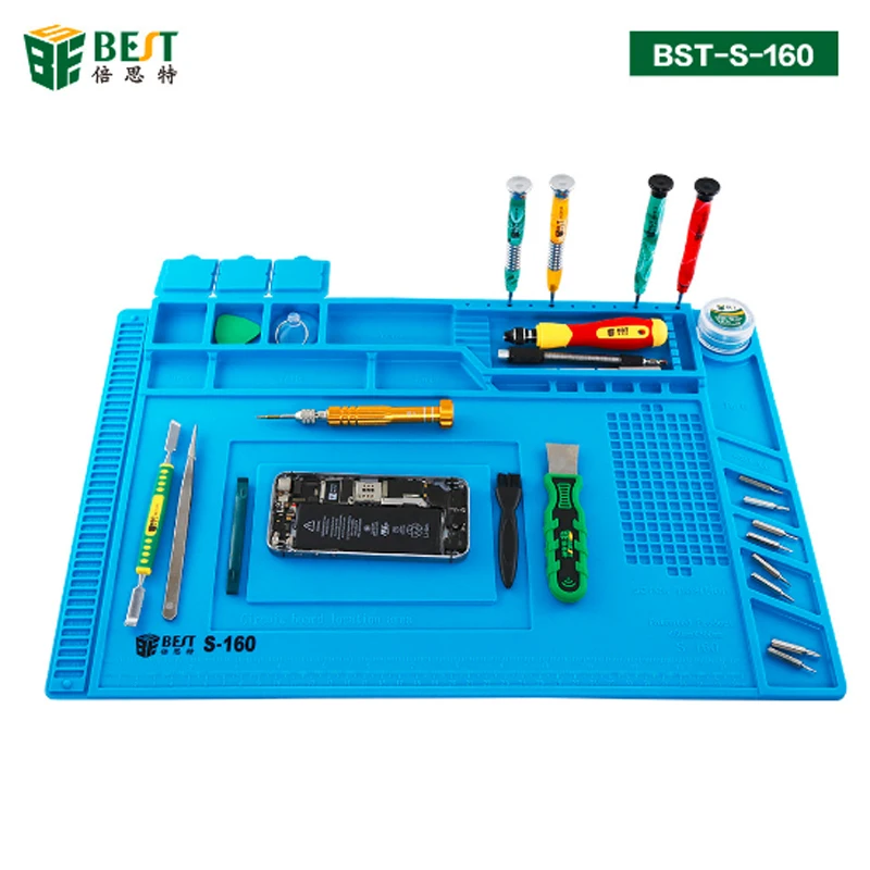 BST-S-160 45*30 CM ESD Heat Insulation Silicone Soldering Pad Repair Maintenance Platform Desk Mat with Magnetic Section
BST-S-160 45*30 CM ESD Heat Insulation Silicone Soldering Pad Repair Maintenance Platform Desk Mat with Magnetic Section