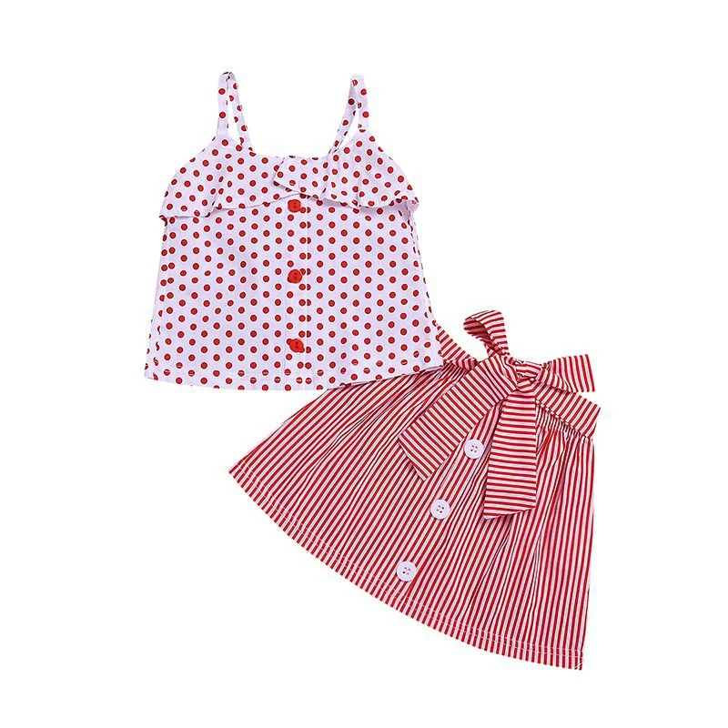 Cotton Sleeveless Polka Dot Strap Girls Blouse Striped Skirts Outfits Children Suits 1-6Y Summer New Kids Girls Clothing Sets
Cotton Sleeveless Polka Dot Strap Girls Blouse Striped Skirts Outfits Children Suits 1-6Y Summer New Kids Girls Clothing Sets