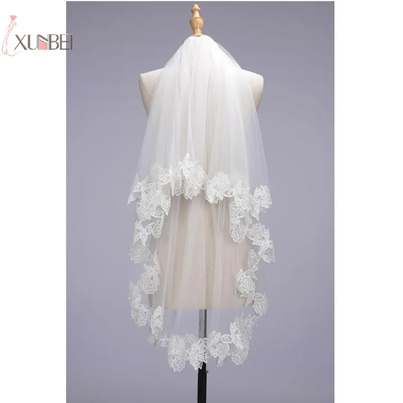 Two Layer Cheap Short Wedding Veil With Comb Lace Edge Bridal Voile Marriage Elbow Length Accessories 2019 HotSale | Свадьбы и