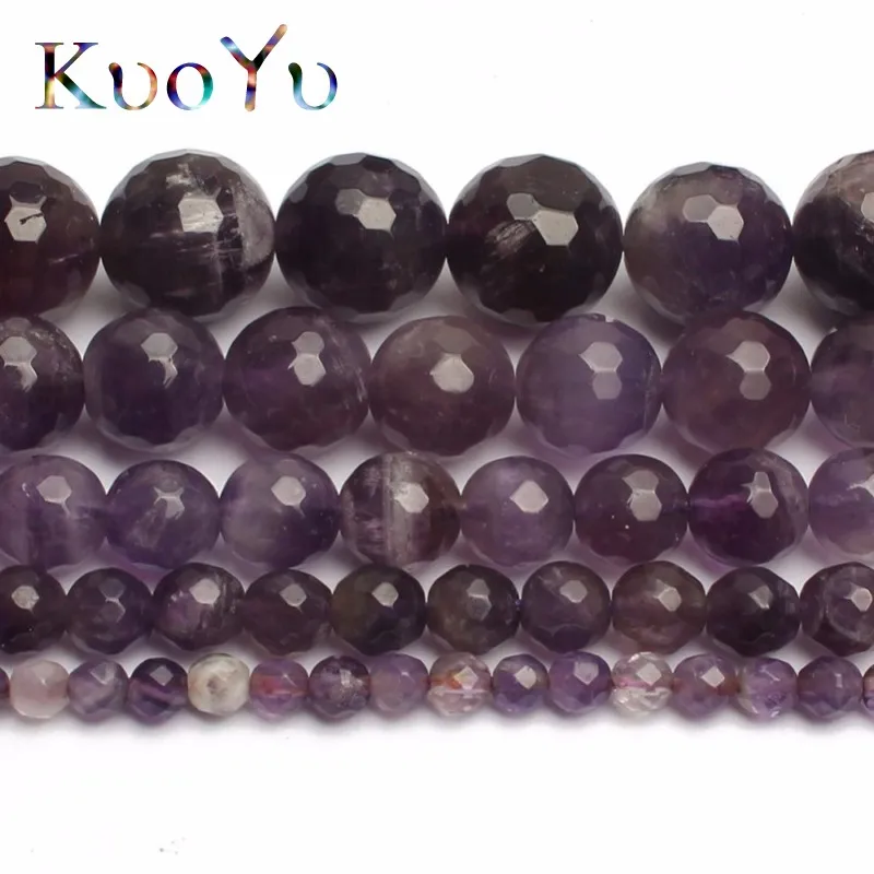 Бусины из натурального камня граненые фиолетовые кристаллы аметиста круглые