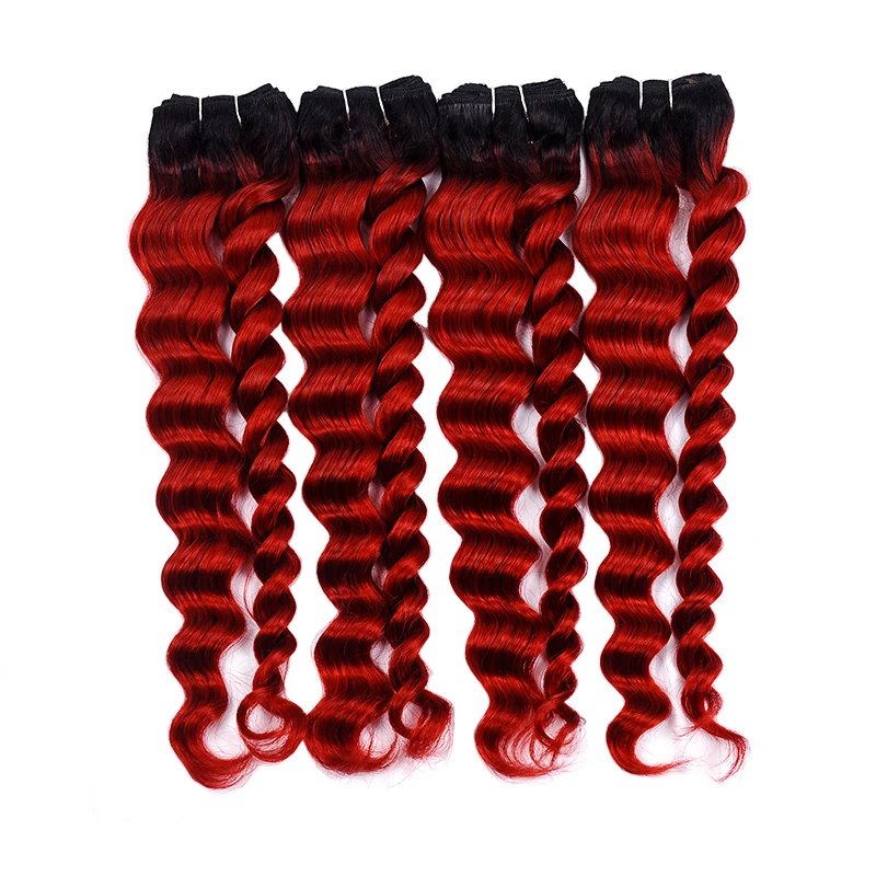Блестящие волнистые пучки волос 1B красные свободные 10 26 дюймов бразильские