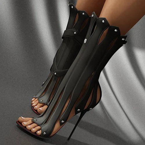 

Hottest Selling Sexy Ruffles Plain Open Toe Zippers Gladiator Sandals Boots Women Fashion High Heel Strappy Sandal Booties Shoes