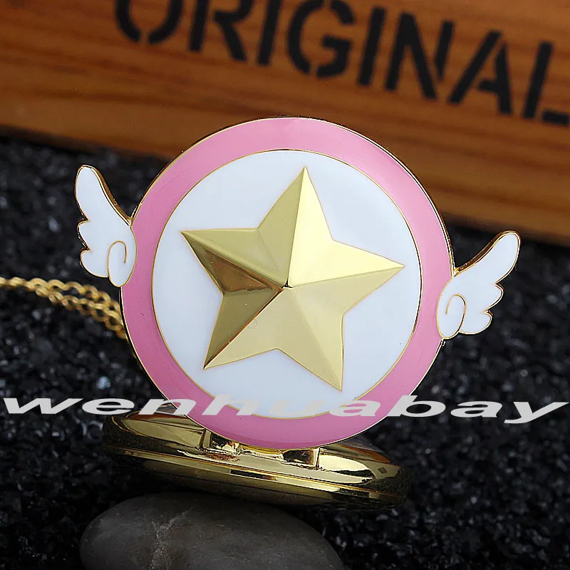 Японский аниме Cardcaptor Sakura золотые карманные часы ожерелье звезда крылья подвеска