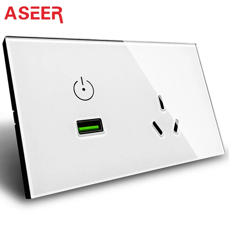 ASEER SAA Approved USB Wall Power Socket AU,Crystal Glass Panel,Touch Switch USB Wall Socket with Wall Outlet,220V plug socket
ASEER SAA Approved USB Wall Power Socket AU,Crystal Glass Panel,Touch Switch USB Wall Socket with Wall Outlet,220V plug socket