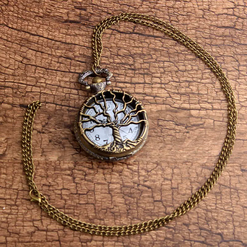 Часы кварцевые карманные в стиле стимпанк с изображением дерева жизни