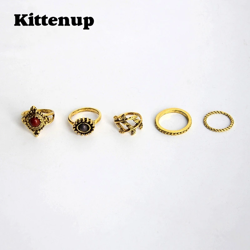 Kittenup 5 шт./компл. моды Античная цвета: золотистый серебристый Цвет Винтаж кольца