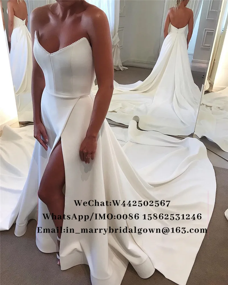 Modest Plus Size White Cheap Wedding Dresses 2019 A Line Sweetheart Pearls High Split Simple Country Beach Boho Vestido De Novia
Modest Plus Size White Cheap Wedding Dresses 2019 A Line Sweetheart Pearls High Split Simple Country Beach Boho Vestido De Novia